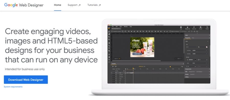 25 Best Web Design Tools For Your Business Website 11 A screenshot of Google Web Designer's website homepage