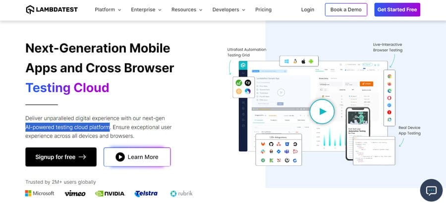 25 Best Web Design Tools For Your Business Website 26 A screenshot of LambdaTest's website homepage