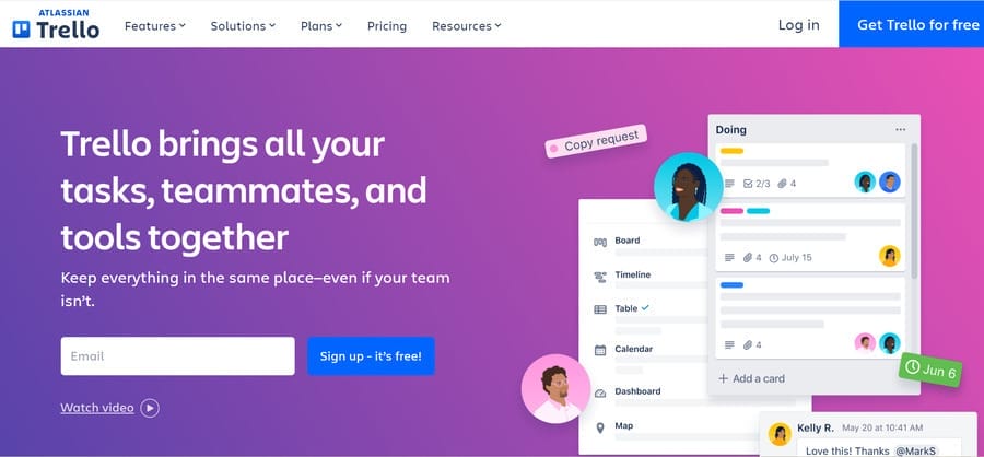25 Best Web Design Tools For Your Business Website 4 A screenshot of Trello's website homepage