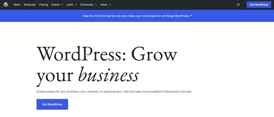 25 Best Web Design Tools For Your Business Website 14 A screenshot of WordPress's website homepage