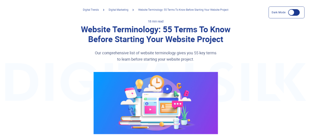 2025 Web Design Trends To Embrace & Avoid + Top Examples 2 Digital Silk's light mode option for our blog readers