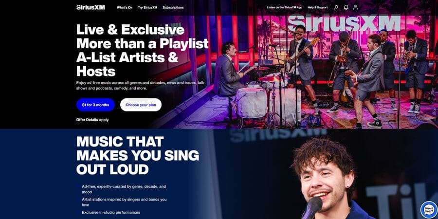Top 15 Web Design Trends For NYC Brands 8 Sirius XM website screenshot