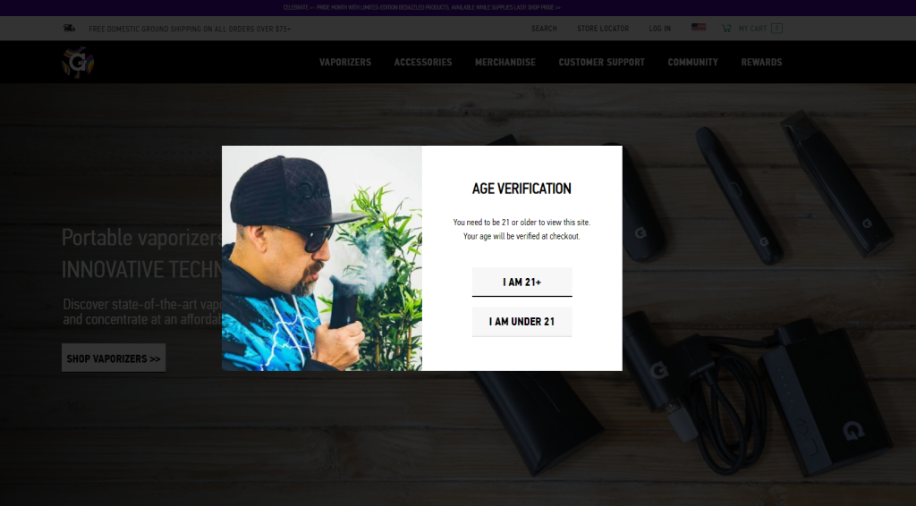 2025 Web Design Trends To Embrace & Avoid + Top Examples 10 G Pen's pop-up that requires you to confirm you are 21+ or 21- years of age.