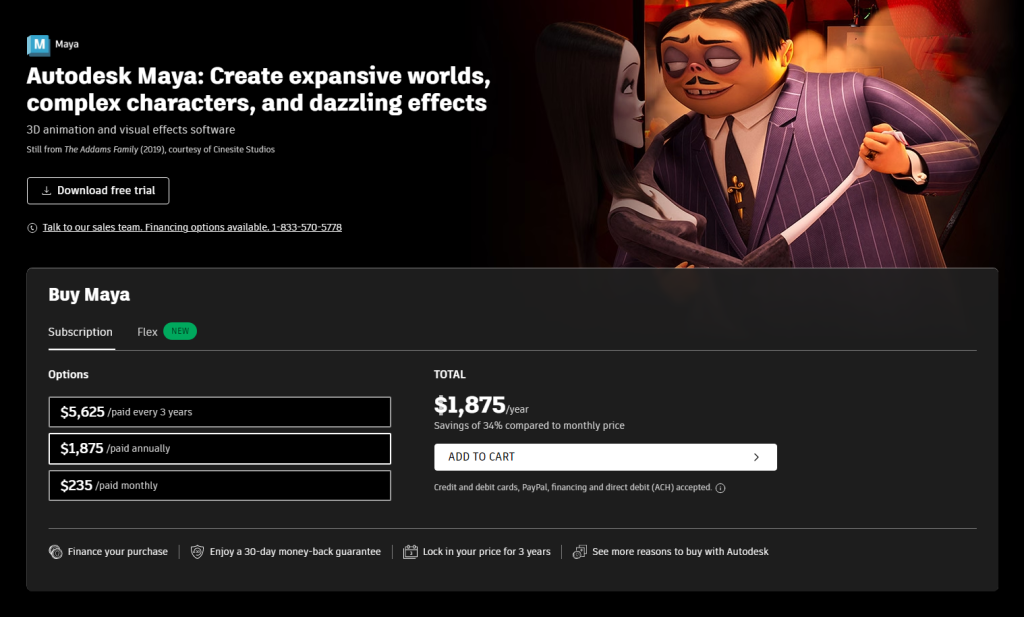 Best Website Animations: Trends, Techniques & Top Examples 15 Autodesk Maya landing page featured image of the animated film - The Adams Family.