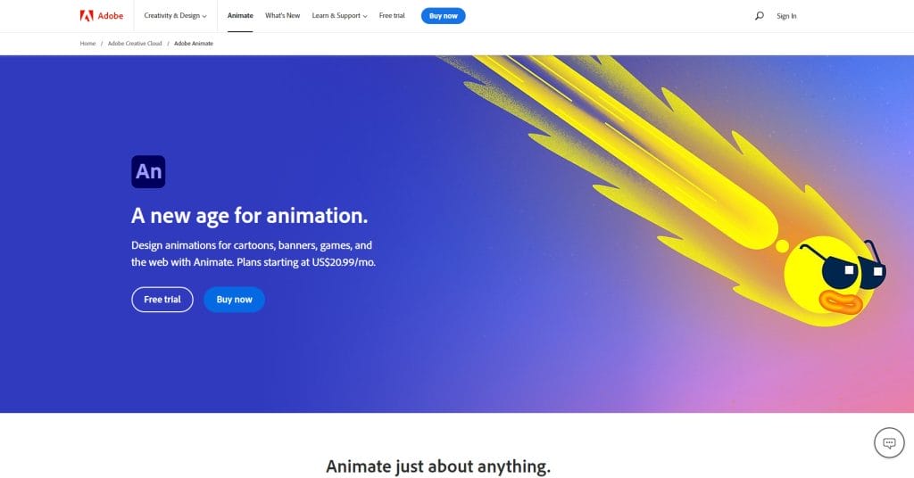 Best Website Animations: Trends, Techniques & Top Examples 12 Adobe Animate's landing page featured an image of a falling star.