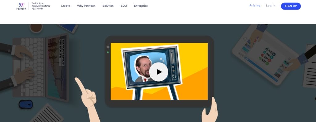 Best Website Animations: Trends, Techniques & Top Examples 11 Powroon's landing page featured an image of ald-timer TV.