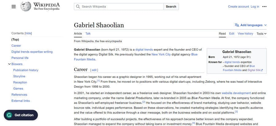 How To Build Your Website Structure (2026 Guide) 10 Gabriel Shaoolian's Wikipedia entry
