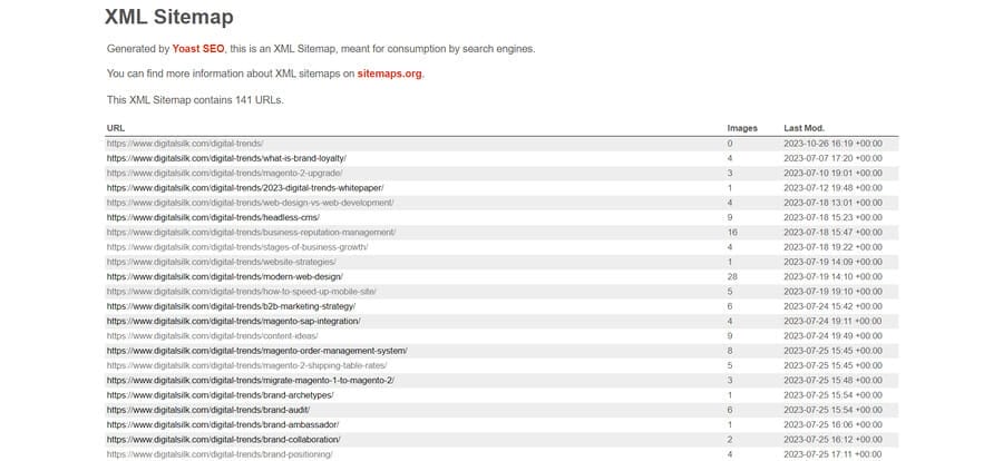 How To Build Your Website Structure (2026 Guide) 1 Digital Silk's XML Sitemap