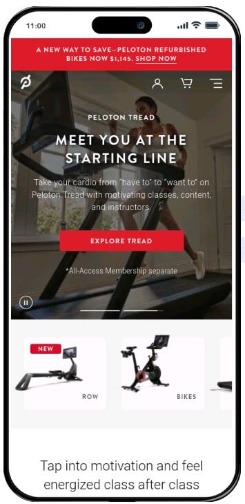 Website Terminology: 55 Essential Terms To Know In 2026 6 Peloton's home page header: "Full-body workout. Feel-good vibes."