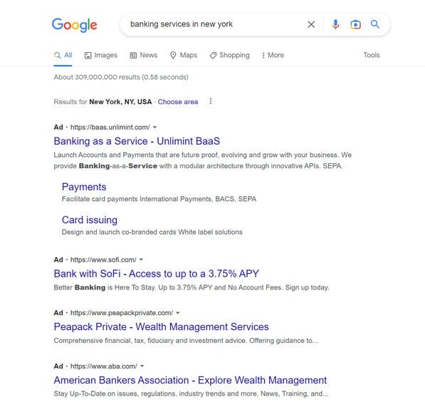 Website Terminology: 55 Essential Terms To Know In 2026 16 Google search result for 'banking services in New York'