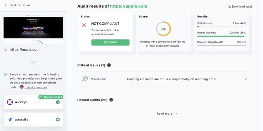 Screenshot of the Accessibility Cheker tool. Illustration for the "What is Website Accessibility?" blog