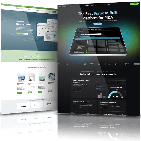 Devensoft Before and after SaaS website redesign showcasing improved dashboard UX, modern interface design and enhanced data visualization experience
