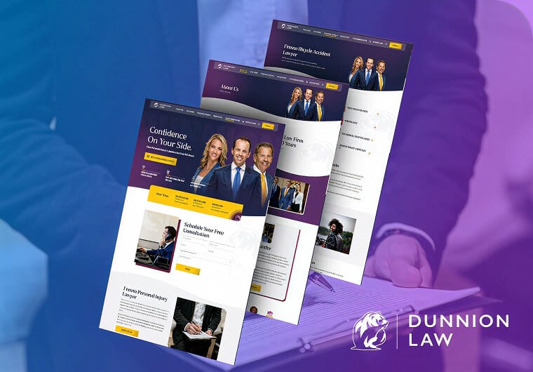 Dunnion Law website design showcase featuring modern legal branding, client-focused messaging, and professional layouts crafted to build trust and highlight legal expertise.