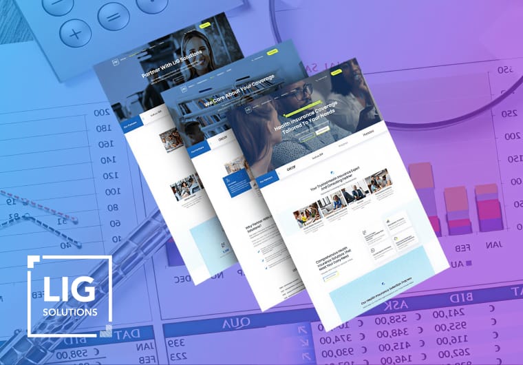 LIG Solutions insurance website design showcase featuring modern healthcare coverage and corporate service pages