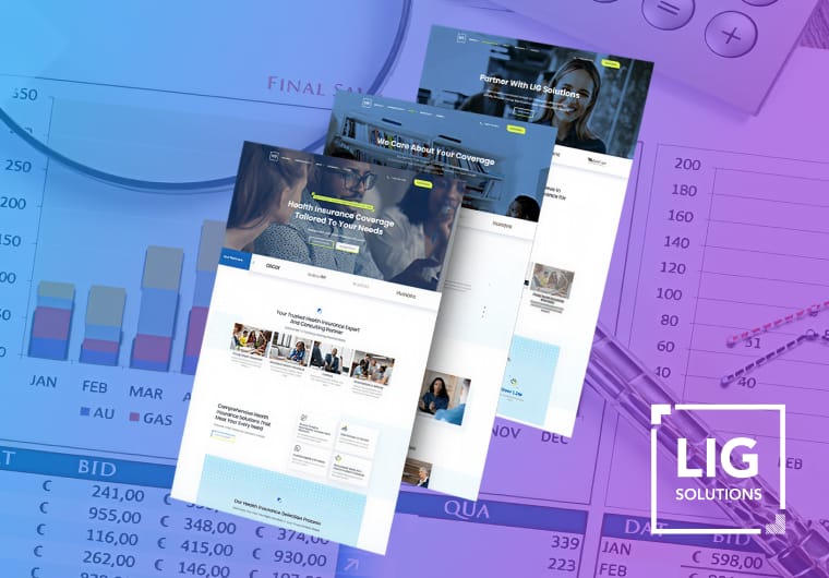 Three stacked images of LIG Solutions' website design