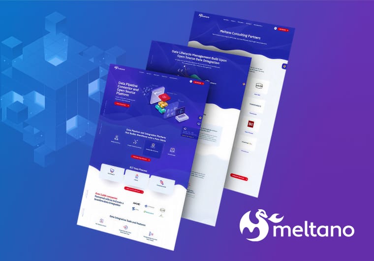 Meltano data integration platform website design showcase featuring modern SaaS dashboards and analytics-focused UX