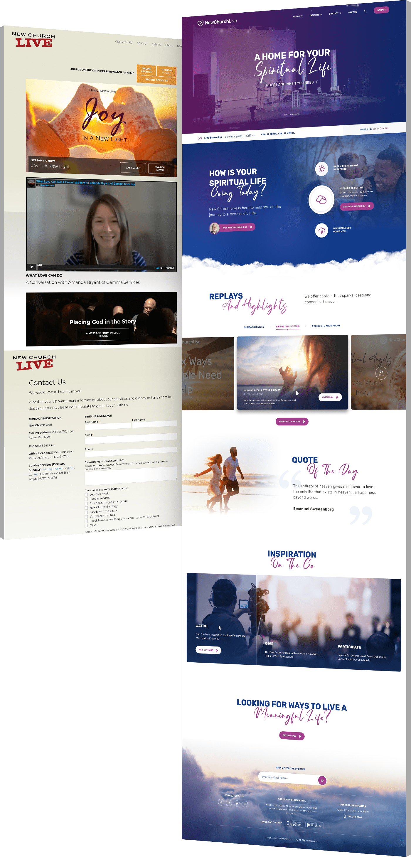 Image showing the before and after of New Church Live's website design