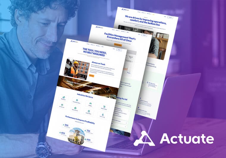 Three stacked images of Actuate's website design