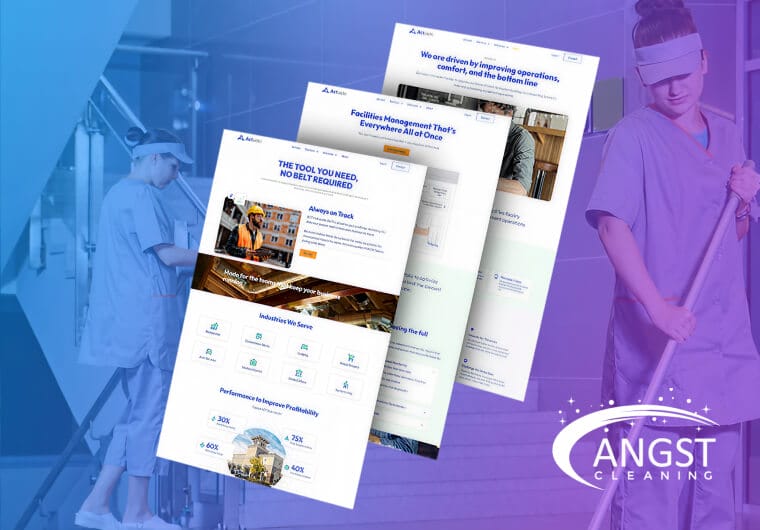 Three stacked images of Angst Cleaning's website design