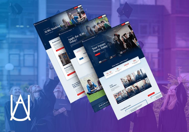 Three stacked images of AUBG's website design