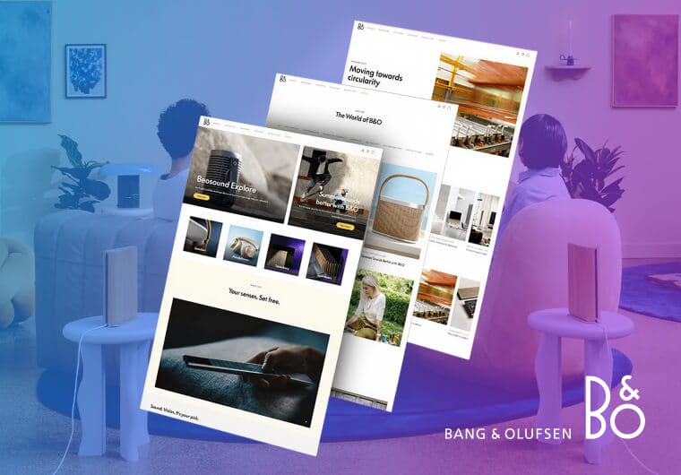 Three stacked images of Bang & Olufsen's website design