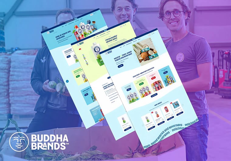 Three stacked images of Buddha Brands' website design