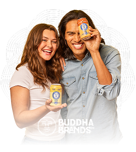 Two people holding beverage cans representing lifestyle branding and consumer product marketing concept