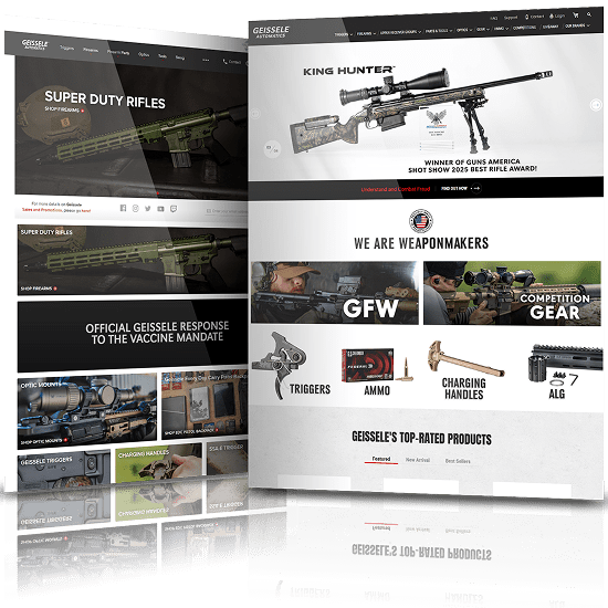 Image showing the before and after of Geissele Automatics' web design