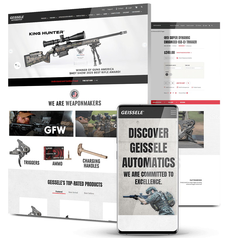 Image showing Geissele Automatics' website on desktop and mobile