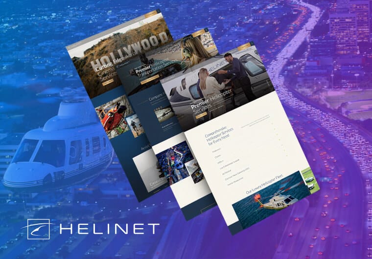 Three stacked images of Helinet Aviation's website design
