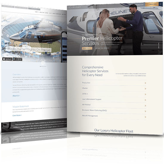 Image showing the before and after of Helinet's website design