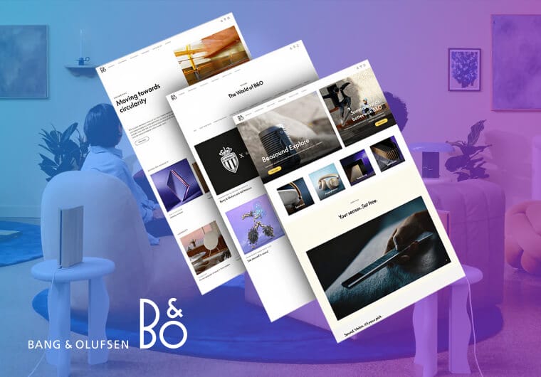 Bang & Olufsen website design showcasing premium audio products through elegant visuals, immersive storytelling, and a refined luxury ecommerce experience.