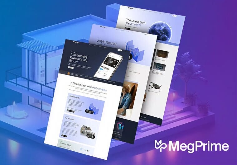 Three stacked images of MegPrime's website design