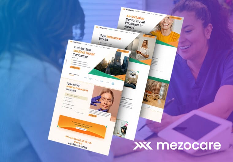 Mezocare medical travel website design mockup with responsive layouts, healthcare branding and modern user interface elements