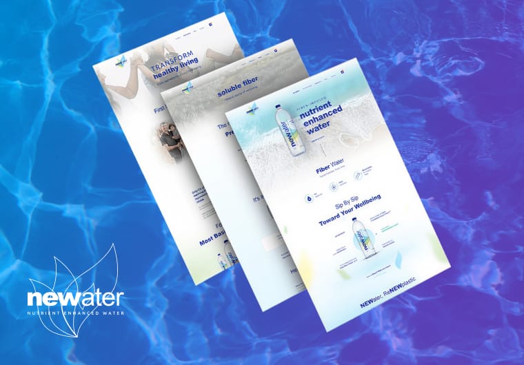 Three stacked images of NEWater's custom web design