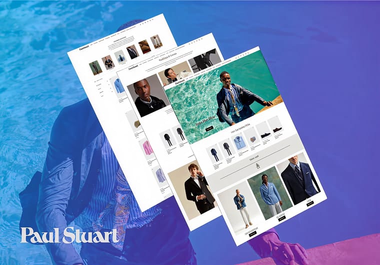 Paul Stuart fashion ecommerce website design mockup with luxury branding, editorial layouts and responsive online shopping experience.