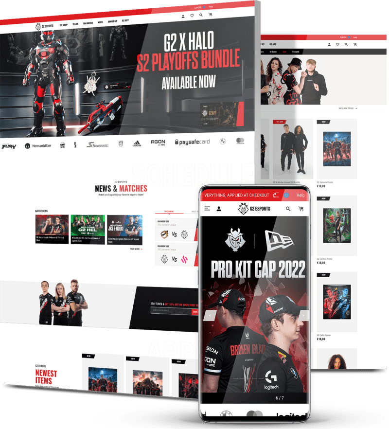 G2 Esports website hero banner showcasing dynamic esports branding, competitive gaming imagery, dark modern UI elements, and a high-impact digital experience for gaming fans and teams.