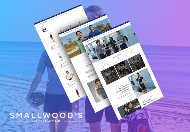Three stacked images of Smallwoods Yachtwear's website design