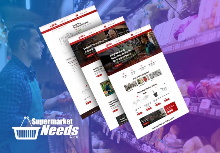 Three stacked images of Supermarket Needs' website design