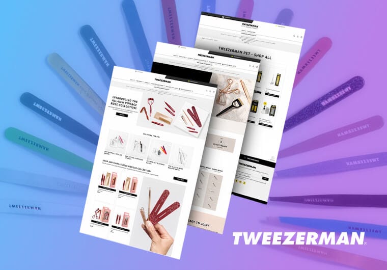 Three stacked images of Tweezerman's website design