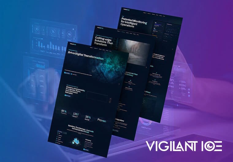 Three stacked images of VigilantIOE's website design