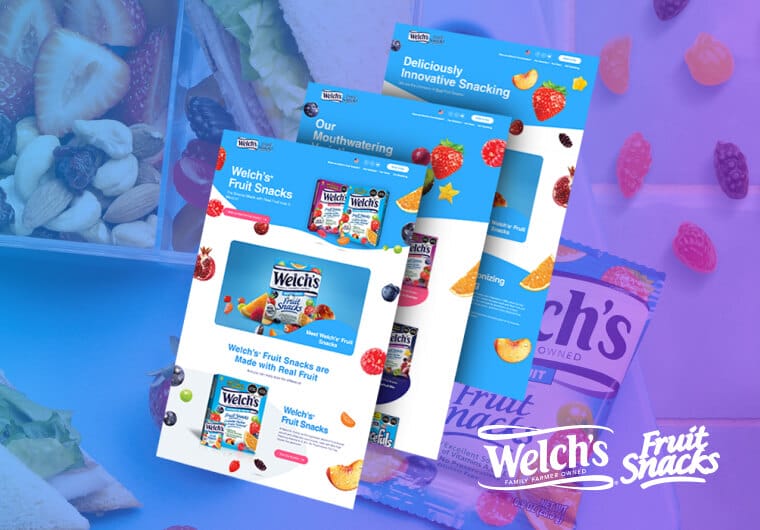 Welch’s Fruit Snacks website design showcase featuring colorful fruit snack branding, interactive product pages, and responsive ecommerce experiences for snack consumers.