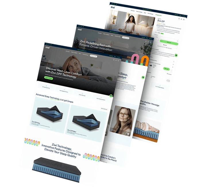 Three images of Ziwi's website design