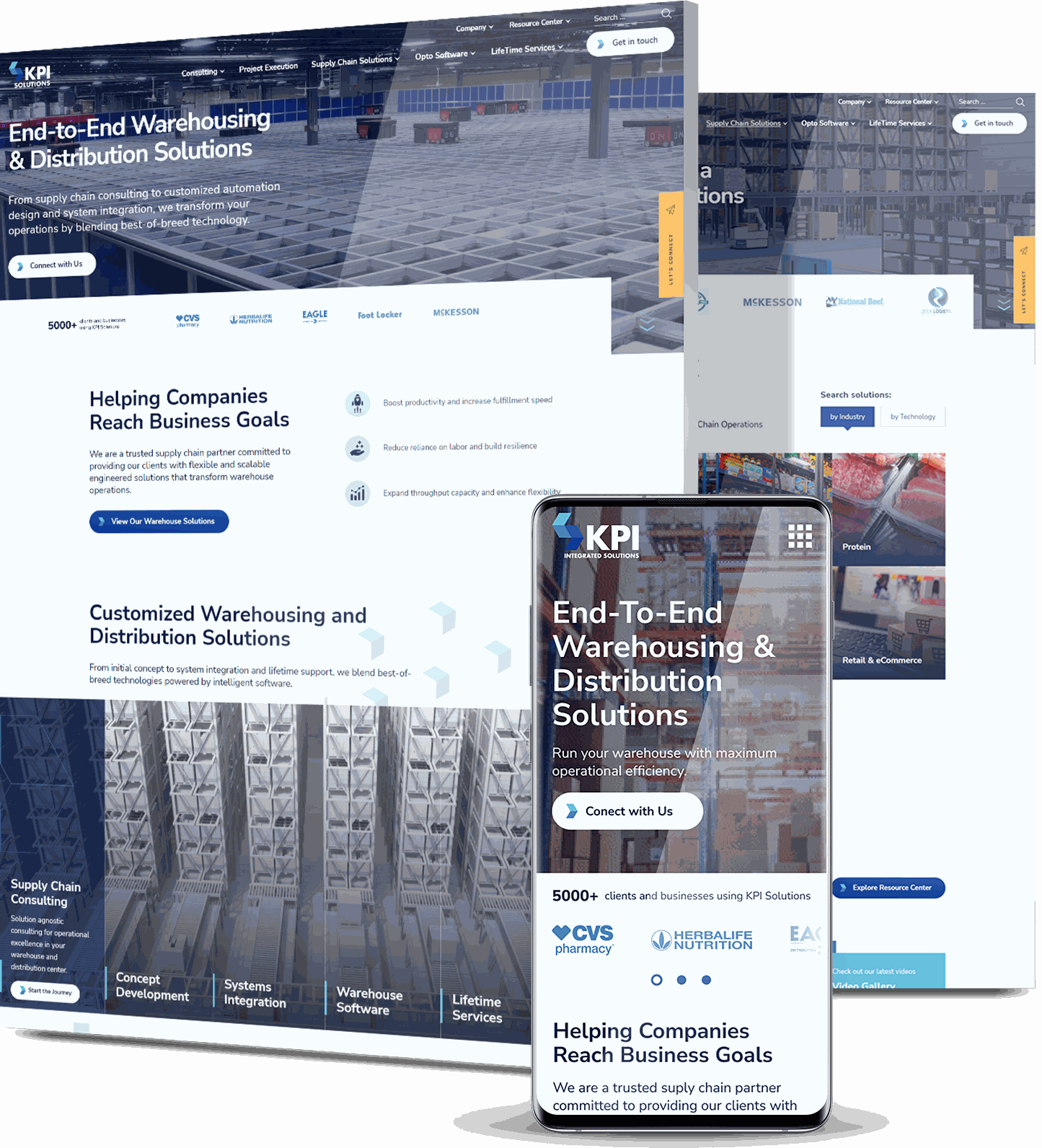 KPI Solutions logistics and warehousing website displayed on desktop and mobile, featuring supply chain and distribution services - Optimized