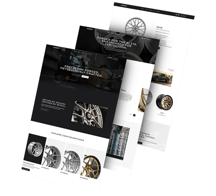 Image showing three pages of ANRKY's website design
