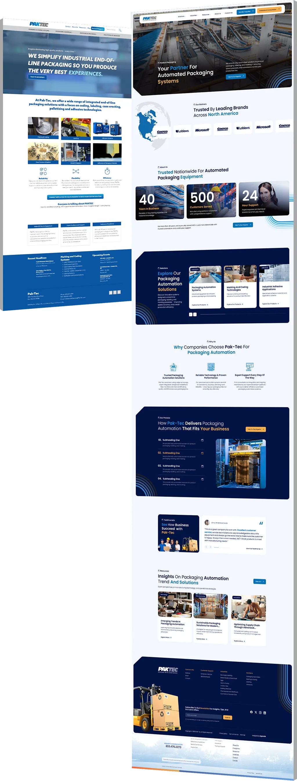 Image showing the before and after of Pak-Tec's website design - optimized