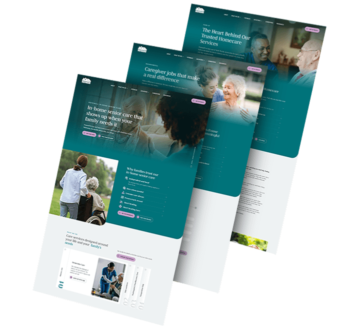 Image showing three stacked pages of Hopwell's website design