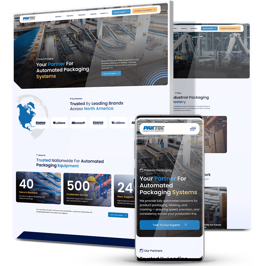 Image showing Pak-Tec's website design on desktop and mobile