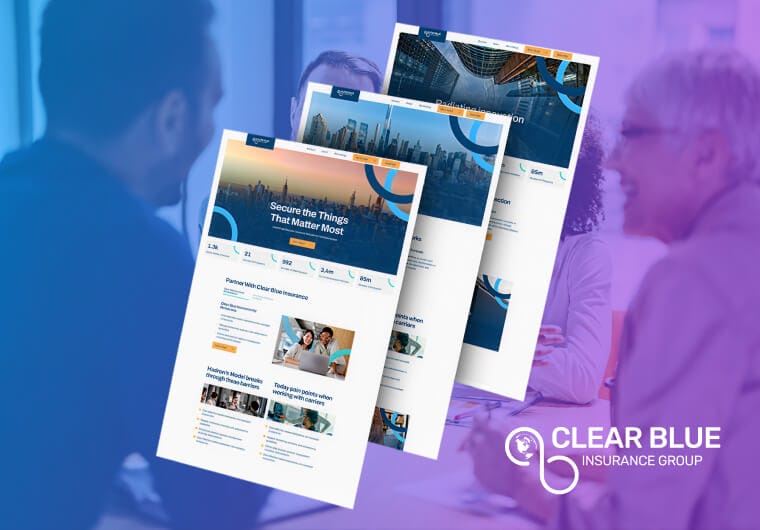 Three stacked images of Clear Blue Insurance Group's website design