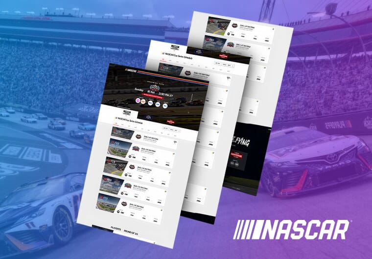 Three stacked images of NASCAR's website design